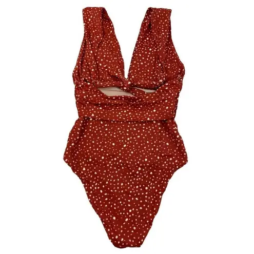 Chelsea28 NWT Women's Small Red Polka Dot Deep Plunge One-Piece Swimsuit