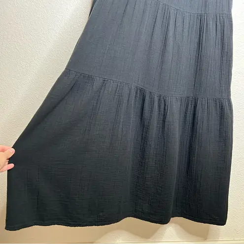 Quince 100% Organic Cotton Gauze Tiered Maxi Dress Black Small