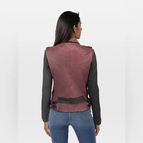 IRO Anabela Lamb Leather Bordeaux Jacket Zip Up SEE MEASUREMENTS FOR SIZING