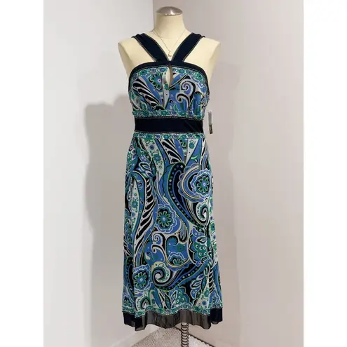Mixit Women's Blue Black Printed Embellished Casual Midi Dress Size 6