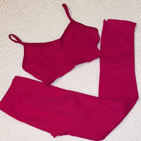 Free People NEW Set!  Crop Tank Top Sports Bra & Legging Hot Barbie Pink Size M/L