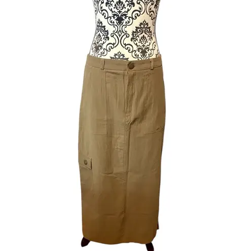 KIRIOUS Los Angeles Y2K Utility Tan Cargo Style Maxi Skirt Green Size L