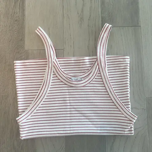 ZARA  Sleeveless Tank Top White Red Stripes Size Large