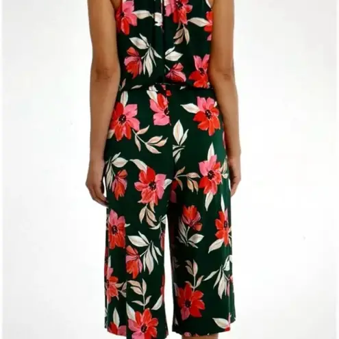 Maggy London Womens Lottie Crop Green Pink Floral Sleeveless Tie Jumpsuit Size 6