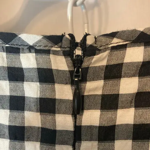 Sharagano Gingham Plaid Black White Sheath Short Tie Sleeve Cottage Fall Dress