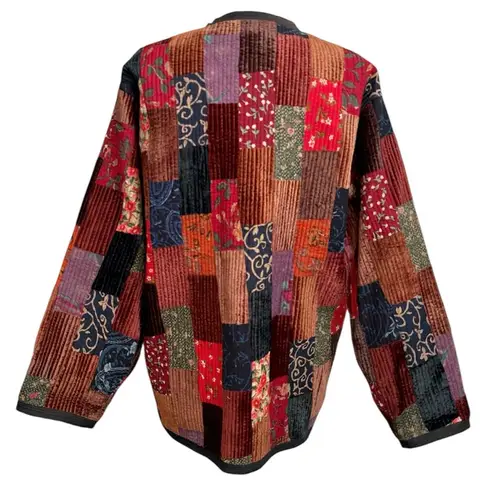 Vintage Sam Hilu’s Patchwork Quilted Jacket Coat Floral Velvet Boho L Large Red