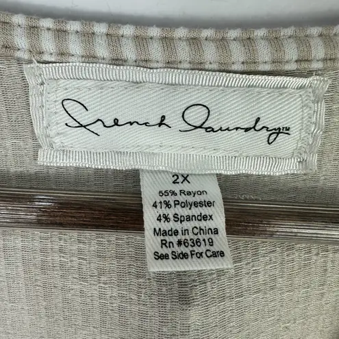 French Laundry French Laundry Blouse Plus 2X Beige Stripe Neutral Tie Sleeve Coastal Preppy