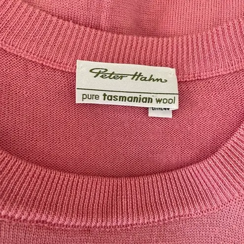 Peter Hahn Wool Short Sleeve Sweater US Large dusty Pink Solid Knit