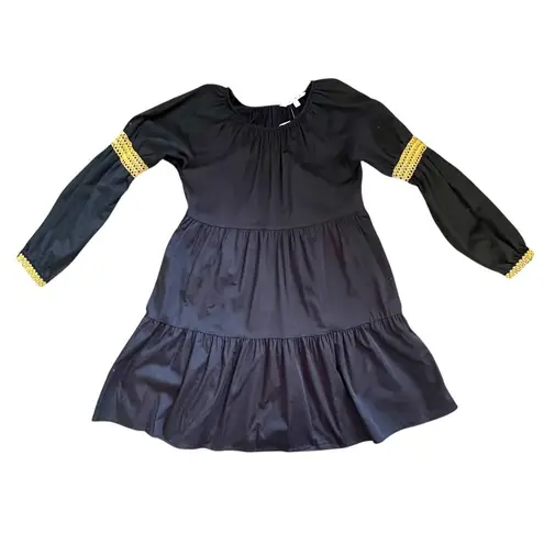 Elizabeth and James Navy Blue Tiered Midi Dress Long Sleeve Boho Chic Size XS