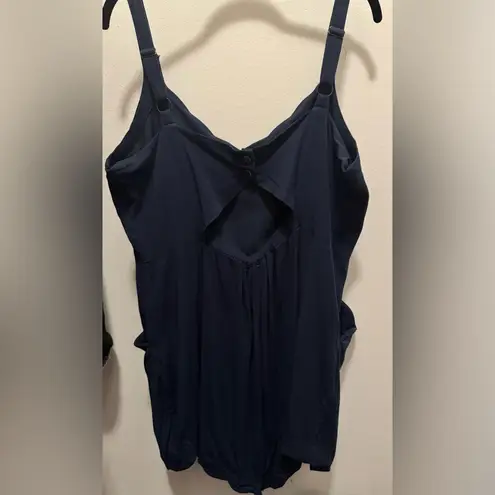 41 Hawthorn Navy Scalloped Romper 1X | Coastal Granddaughter Brunch Fall Outfit Blue