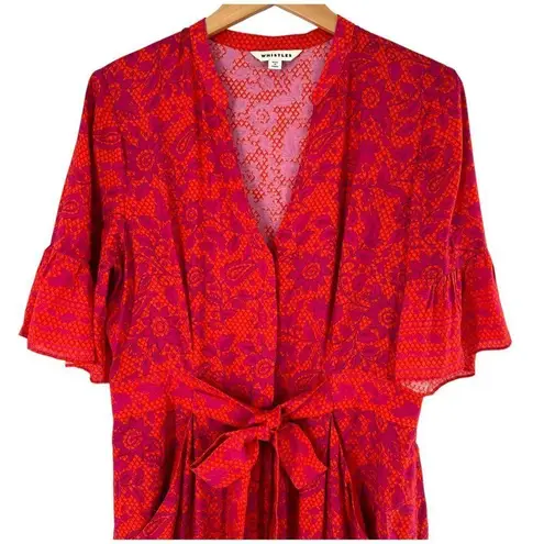 NEW Whistles Pink and Orange Henna Print Tie Front Jumpsuit Size 10 Red