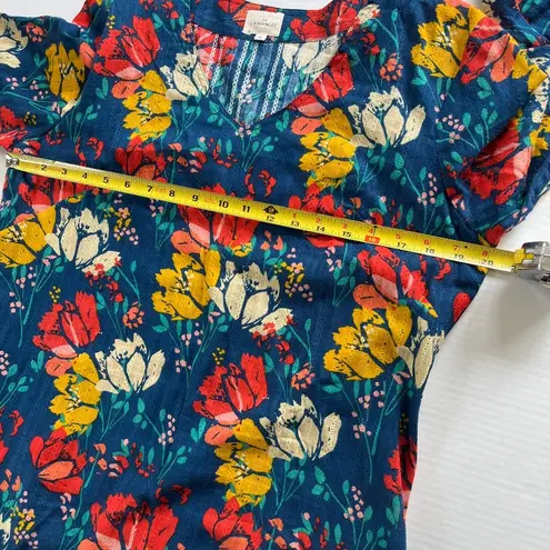 La Fiancée Tunic Mini Dress Cover Up V Neck Blouse Blue Floral Loose Fit Size M Size M