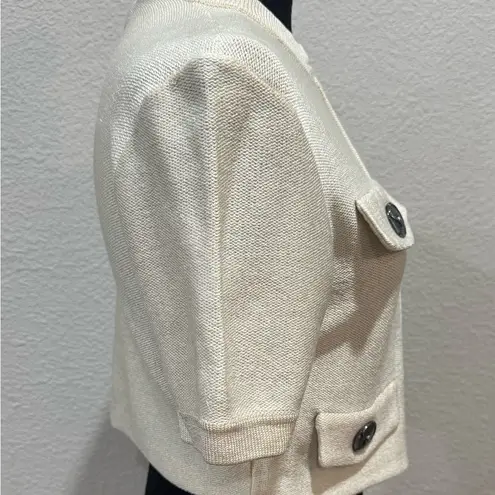 St. John Boutique Cream Textured Bomber Jacket with High Collar