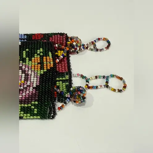 Mexican Hand Beaded Peyote Stitch Artisan Belt Floral Bird Glass Beads Folk Art Blue