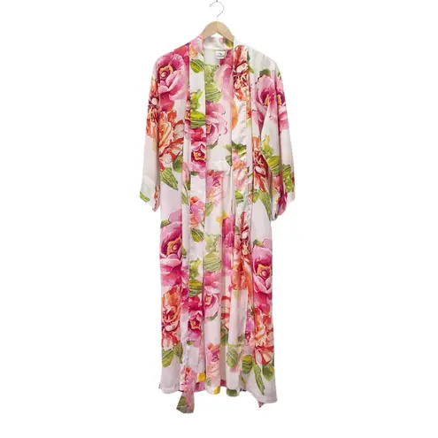 Natori South Pacific Floral Robe & Slip Nightgown Set Pink Orange Ivory Size S M Size M