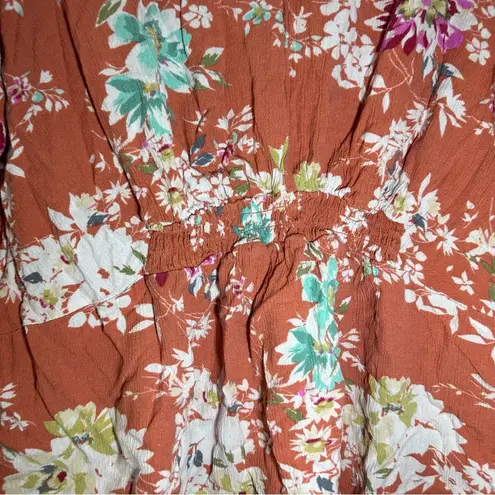 AUW  Orange Floral V Neck Short Sleeve Top size 2X