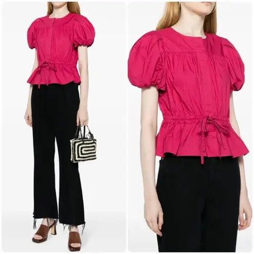 Ulla Johnson Mila Peplum Cotton Top in Rosebud