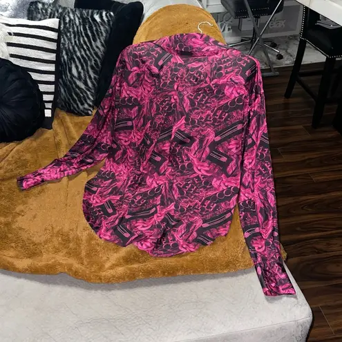 LaQuan Smith Engine Print Oversized Button Down in Pink