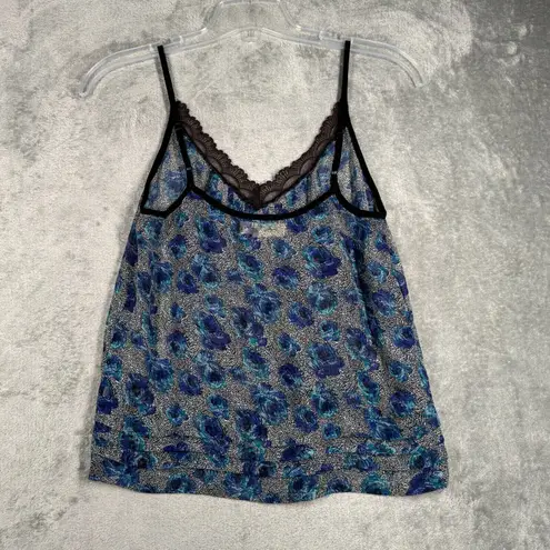 Staring At Stars Shirt Womens Medium Blue Black Floral Flowers Cami Tank Y2K