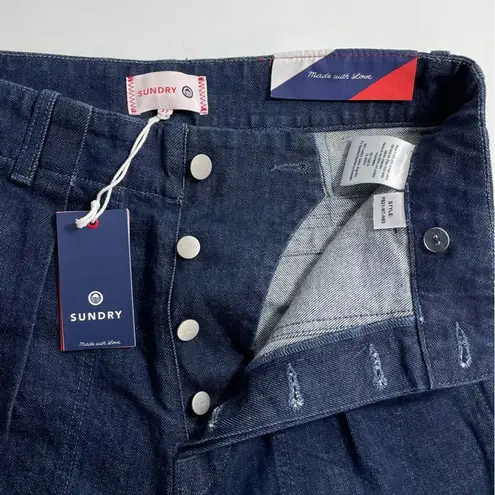 Sundry NWT Dark Blue Wash High Rise Pleated Military Relaxed Fit Denim Pants 27