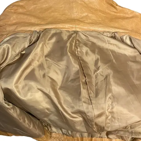 MADE IN ITALY LAMBSKIN LEATHER CAPE STYLE UNIQUE SHORT SLEEVED GATHERED JACKET Tan Size L