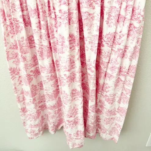 VINTAGE | Pink White Toile Cottagecore Homestead Prairie Dress | Size Large