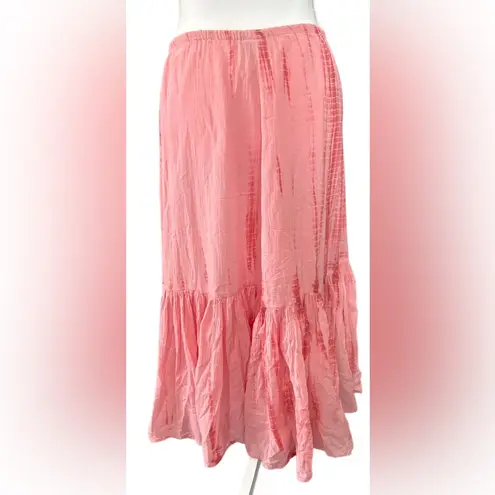 J. Jill Pink Bubble Midi Skirt with Smocked Ruffles Size XS