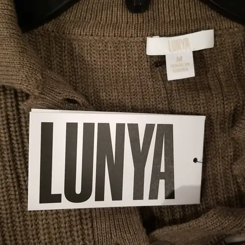 💕LUNYA💕 Cozy Cotton Silk Polo Pullover Sweater ~ Botanical Brown Heather M NWT Size M