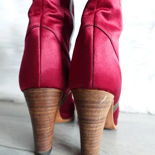 Casadei Vintage Red Satin Country Rodeo Western Cowboy Boots
