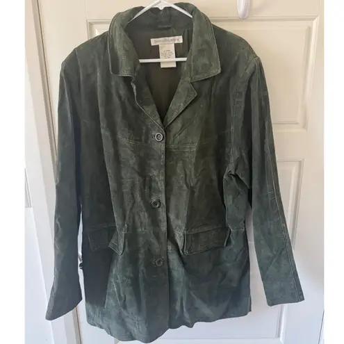 Vintage Jessica H sz XL 100% Leather Green Oversized Button Blazer Y2K 90s Women
