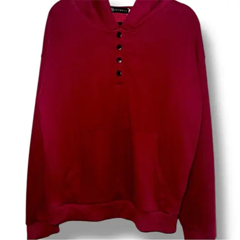 {NWOT} BURGUNDY BUTTON UP HOODIE W/KANGAROO POCKET Red Size XL