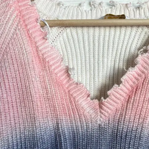 The Indigo Child Distressed Rainbow Sprayed V Neck Sweater Colorful Sz M