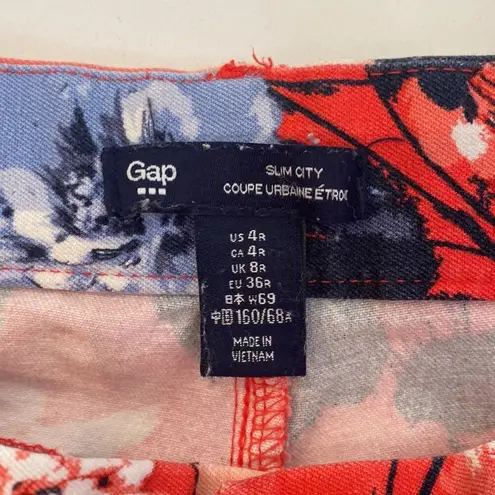 GAP Factory Slim City Cropped Floral Pants Zipper Button Closure EUC Sz 4R Pink