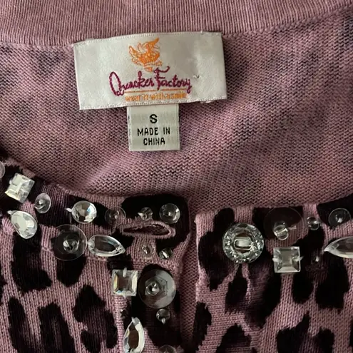 Quacker Factory Sweater, The  Womens Purple Animal Print Cardigan Bling Button Up