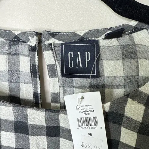Gap NEW NWT ‎ Black White Gingham Plaid Long Sleeve Peplum Top Size Medium