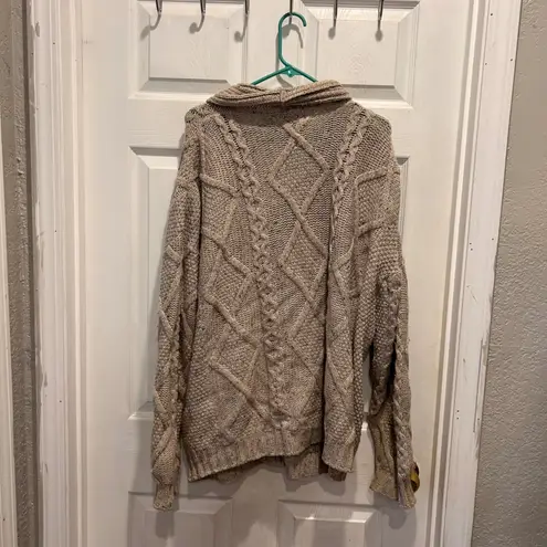 Aran Crafts Ireland Merino Wool Cable Knit Cardigan Sweater Unisex XXL Tan