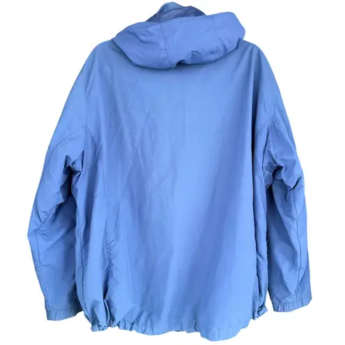 LL Bean Womens 3X Blue Hooded Lightweight Rain Jacket Anorak Drawstring
