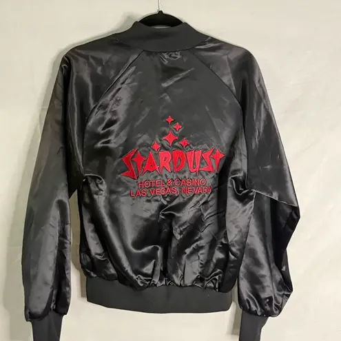 Stardust Hotel Las Vegas Black Silky Bomber Jacket Vintage Size Small Classic