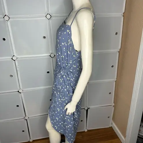 Majorelle  Anna Dress in Blue Ditsy Mini Faux Wrap Size L Boho Floral Linen Blend