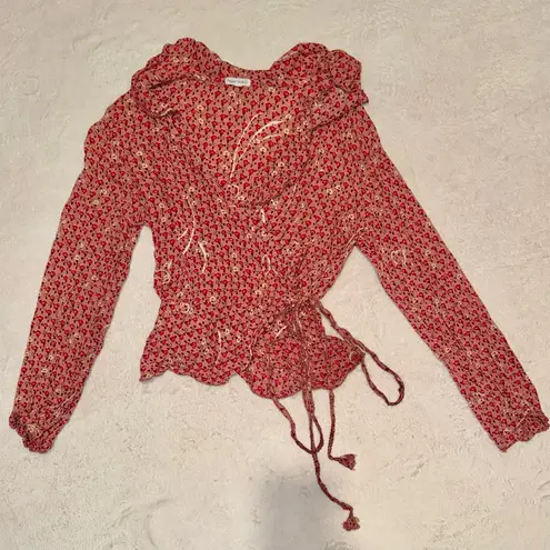 Poupette St. Barth WRAP LONG SLEEVE BLOUSE SIZE SMALL