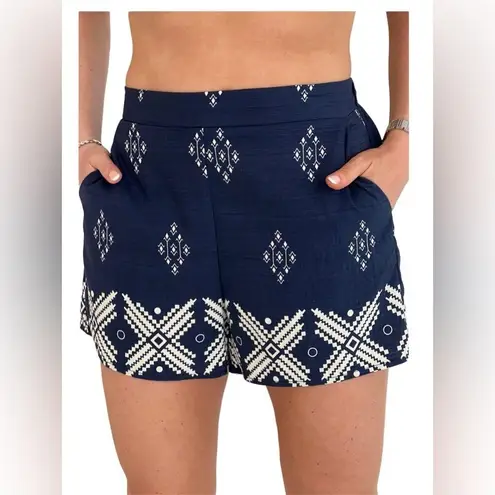 Lucy Paris  Navy Blue Cross Stitch Embroidered Shorts Sz L 42 poll on summer - Image 1