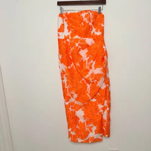 Showpo jacquard strapless cocktail midi dress orange white size 8 NWT $100
