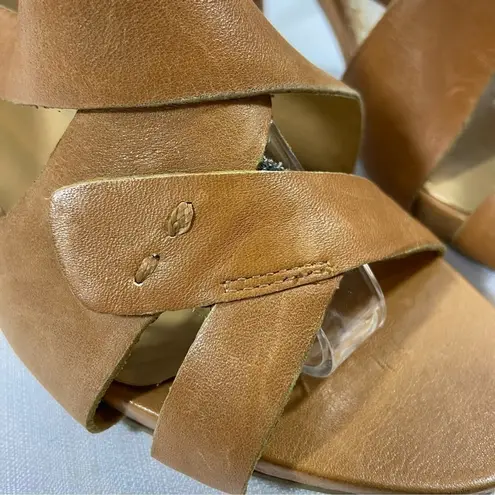 Nine West Camel Leather Kitten Heel Newbryonie Slingback Sandals Size 8.5M Tan