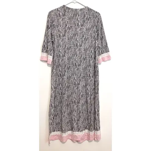 SIMPLY VERA VERA WANG 1/2 Sleeve "Maxi" Caftan Gray White Long Nightgown Pajamas Size M