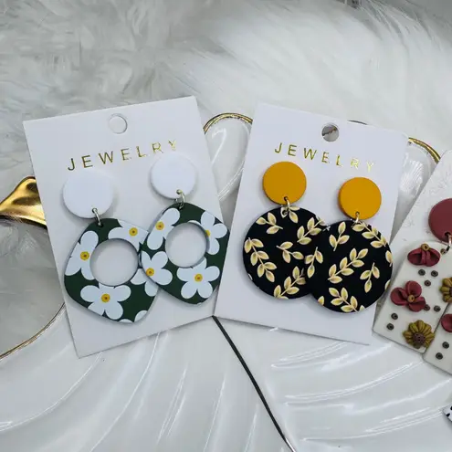Set of Four Stylish Fashion Earrings, floral prints