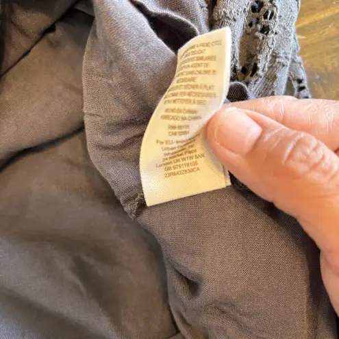 Free People  Gray Lace Dress Full Skirt Y2K Open Back Key Hole Boho Whimsigoth