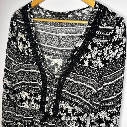 House of Harlow Ainsley Black White Long Sleeve Shorts Romper Jumper Small