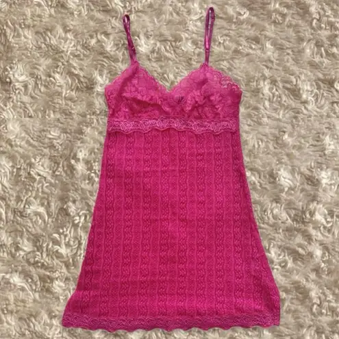 Forever 21 Vtg Y2K XXI Hot Pink Lace Babydoll Sheer Cami S Small Vintage