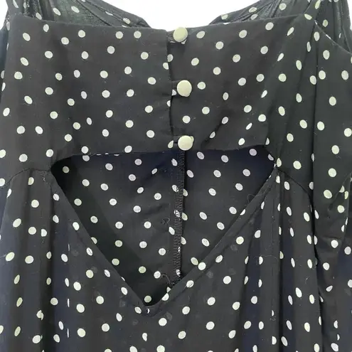 Intermix Linette Black Polka Dot Midi Dress Size 2 Spaghetti Strap Button Front