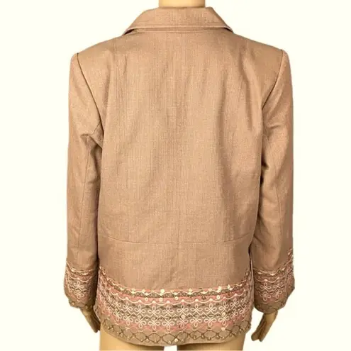 VICTOR COSTA “OCCASION” light Brown blazer w/embroidery and sequins. Medium. EUC